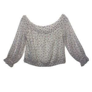 Abercrombie & Fitch Sheer Floral Long Sleeve Top, Ruched Waist & NecklineSize L